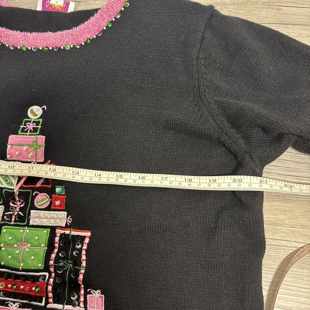 Quacker Factory Womens XL Black Pink Knit Ugly Christmas Sweater Tree Sweater - Picture 6 of 7